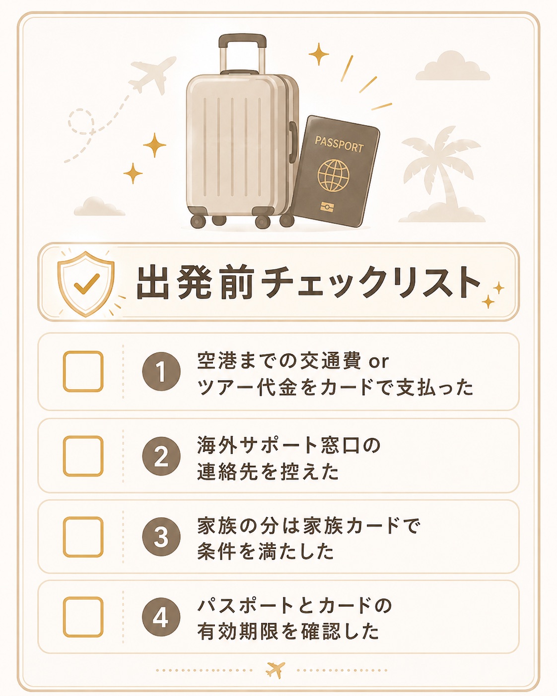 海外旅行の出発前に確認する利用付帯保険のチェックリスト